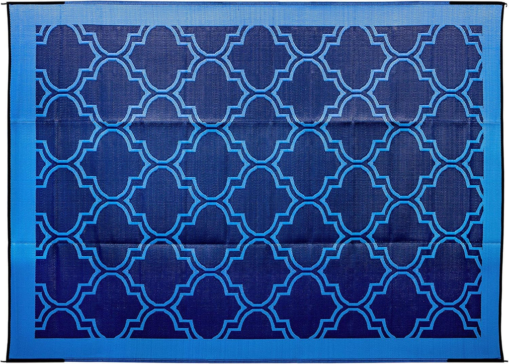 Large Reversible Outdoor Patio Mat (9' x 12', Lattice Blue Design) K4653