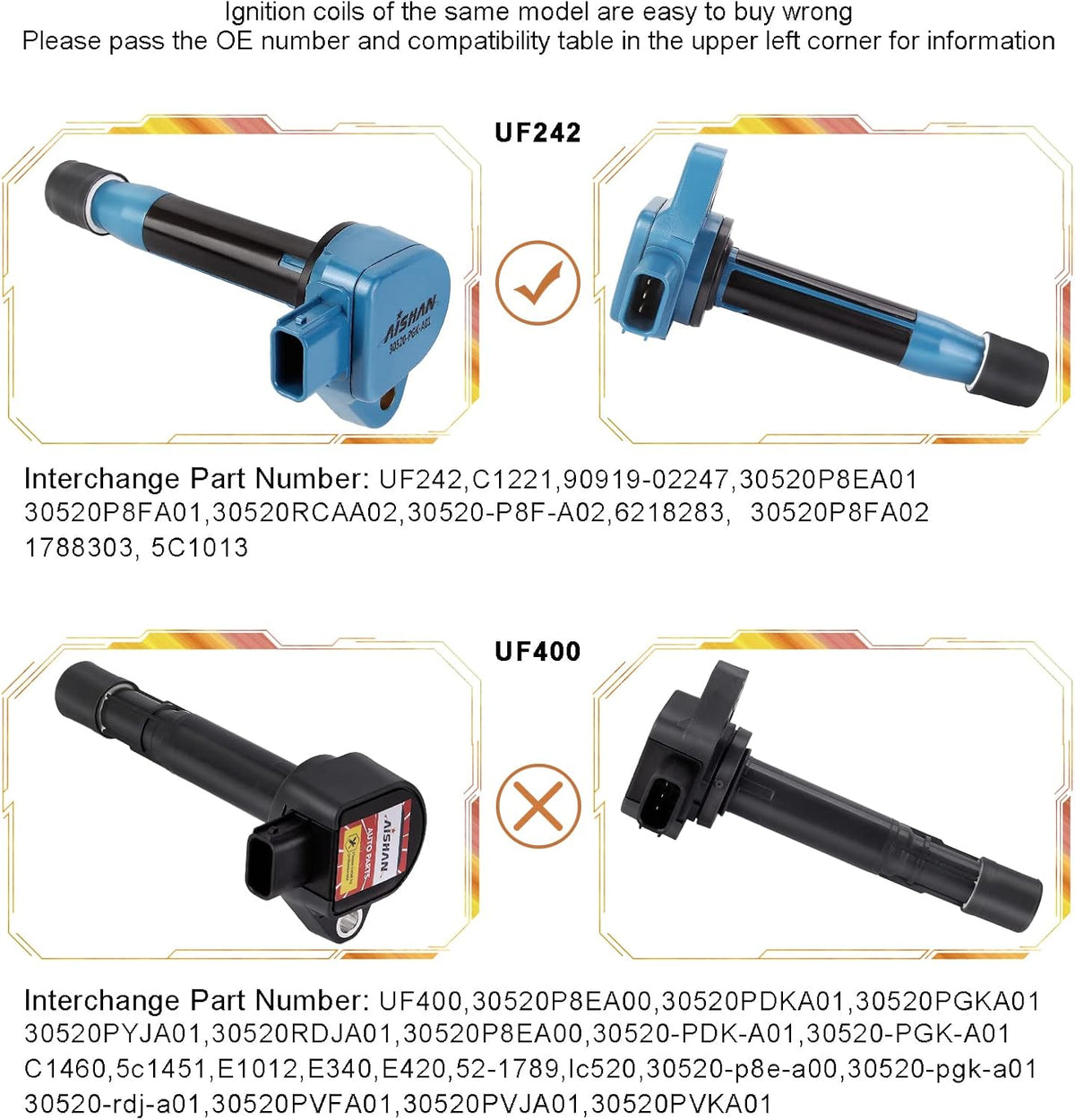 Set of 6 Ignition Coil Pack Compatible with Accord Odyssey 3.0L 3.2L 3.5L V6 TL,CL RL LX EX V6 Vue D142845