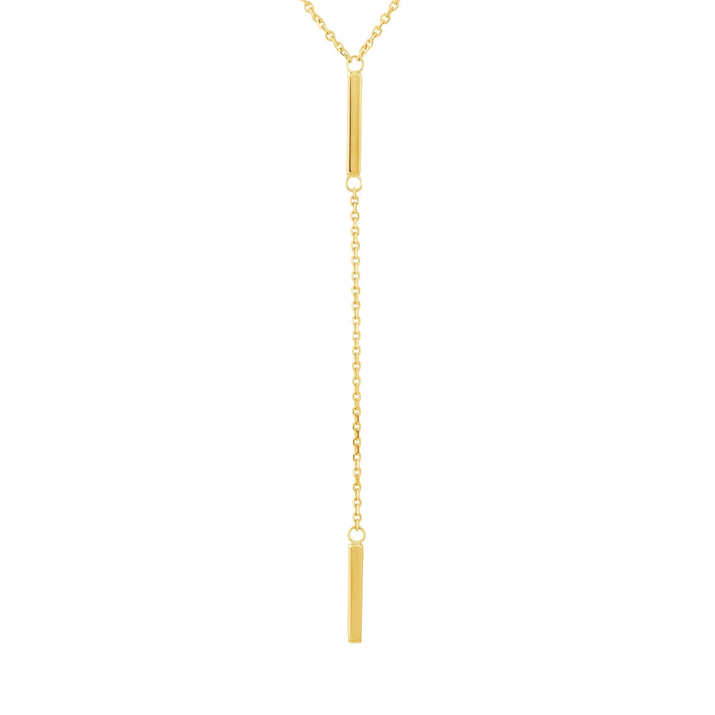 14K Solid Yellow Gold Double Bar Drop Necklace D798356