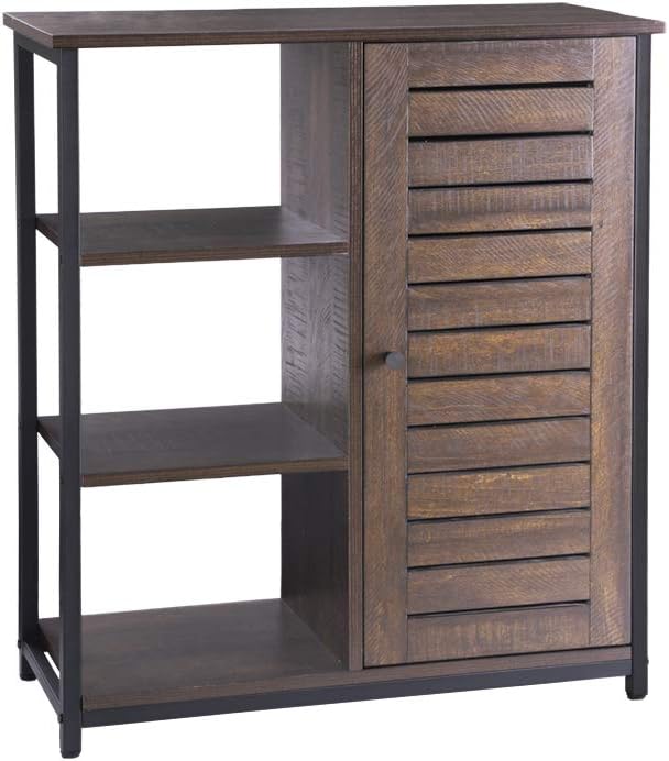 Narrow Bathroom Storage Cabinet with Shutter Door, Retro Espresso L3891