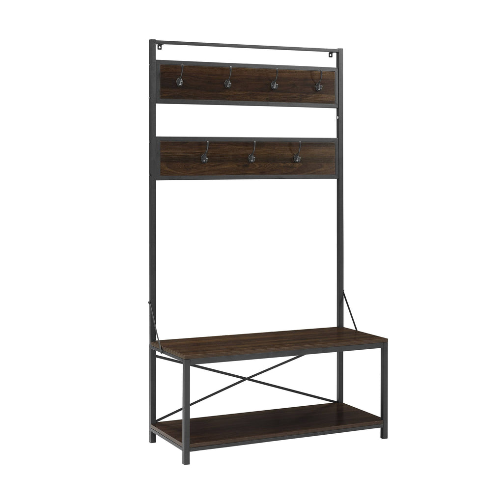 Industrial Metal and Wood Hall Tree - Dark Walnut R647