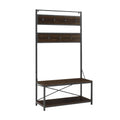 Industrial Metal and Wood Hall Tree - Dark Walnut R647