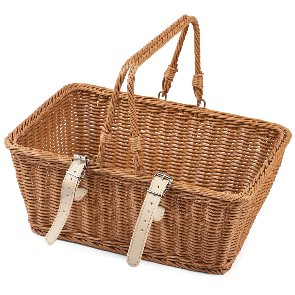 Hand-woven Wicker Handlebar Bike Basket with Leather G4748