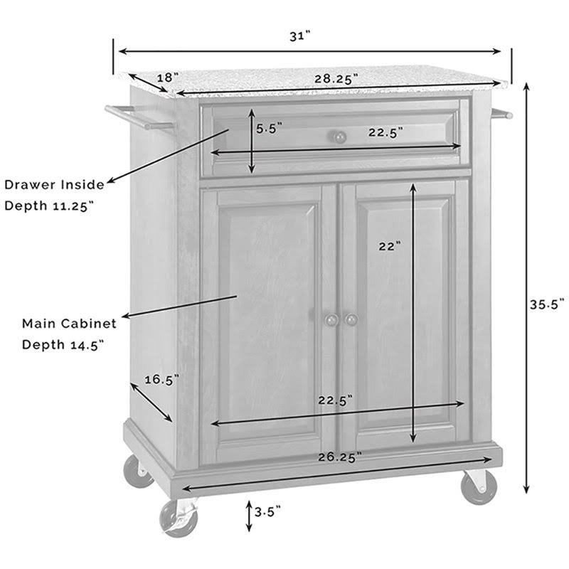 Solid Granite Top Kitchen Cart in Black N2605