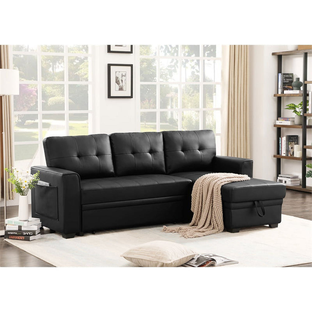 Black 84" Wide Sectional Sofa with Pull Out Sleeper Bed R4605