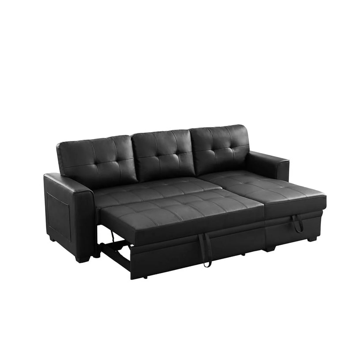 Black 84" Wide Sectional Sofa with Pull Out Sleeper Bed R4605