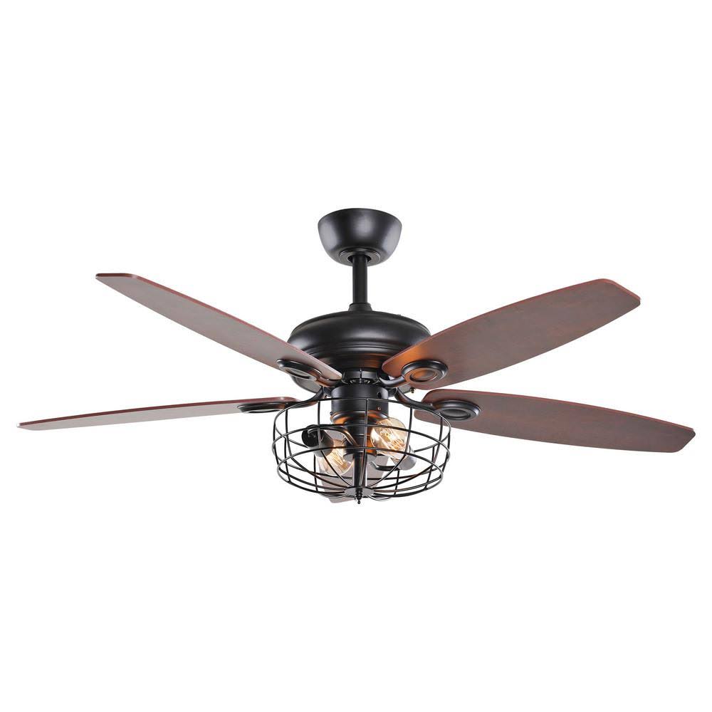 Black Downrod Mount Ceiling Fan with Light and Remote Control P583278