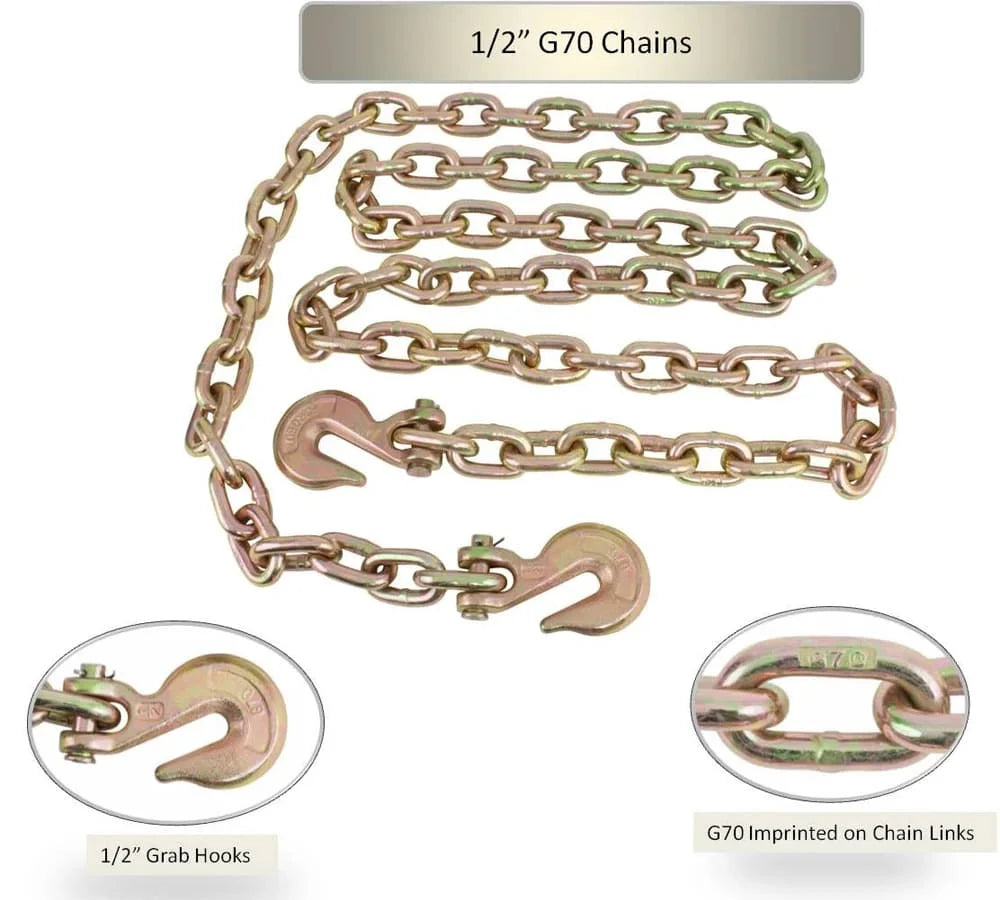 4 Pack 1/2 Inch x 20 FT Grade 70 Binder Chain with Clevis Grab Hooks S912