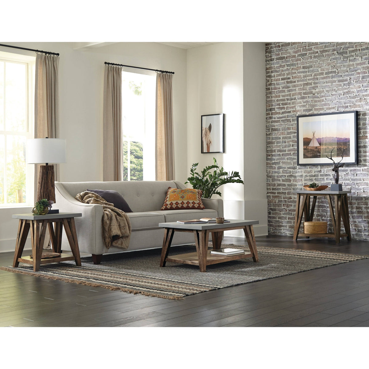 Concrete Coated-Top Wood End Table R9483