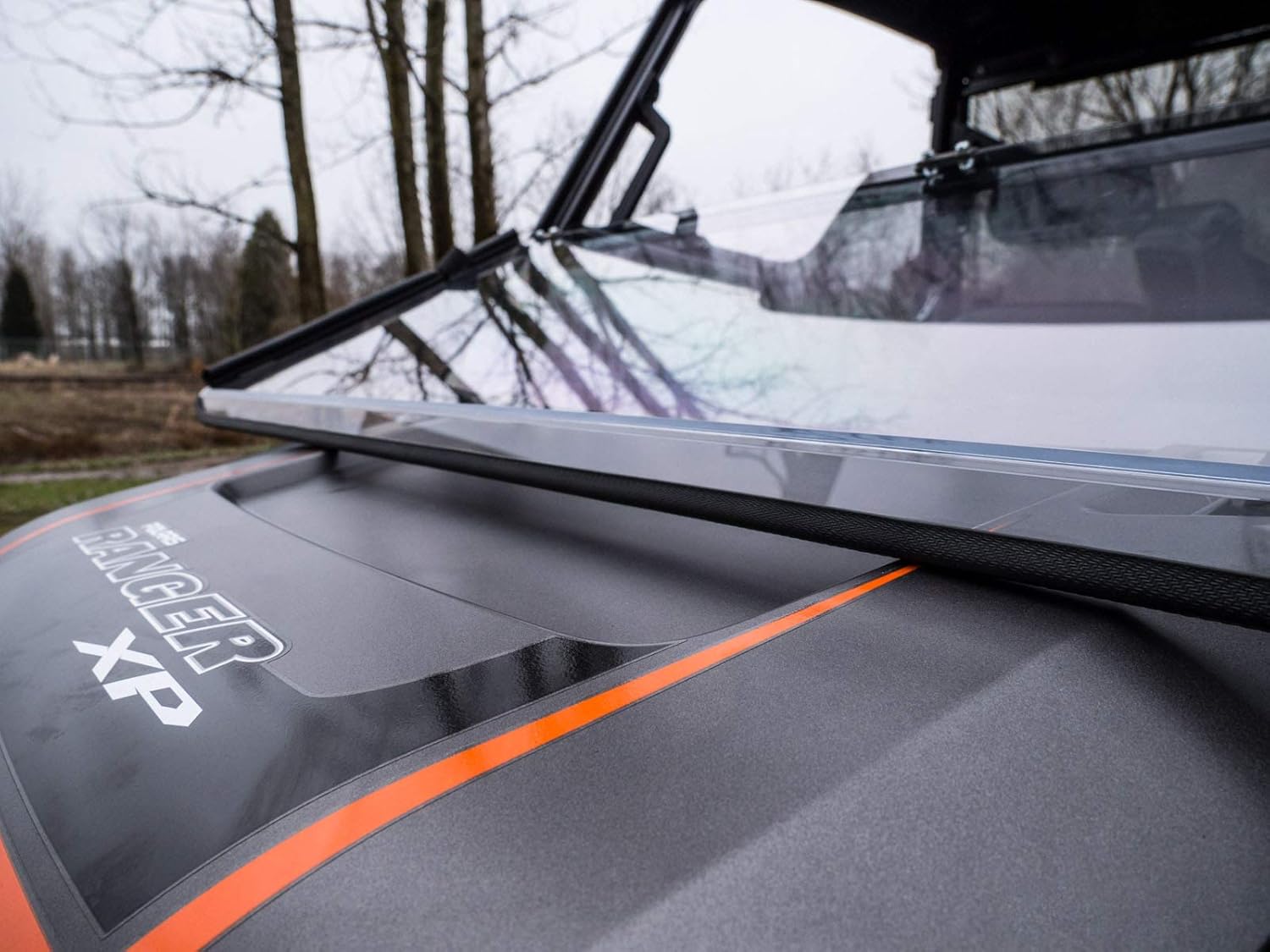 Non-Scratch Resistant Flip/Fold Down 2-in-1 Windshield for Polaris Ranger XP 900 / XP 900 Crew, 1/4 Thick Polycarbonate S3007