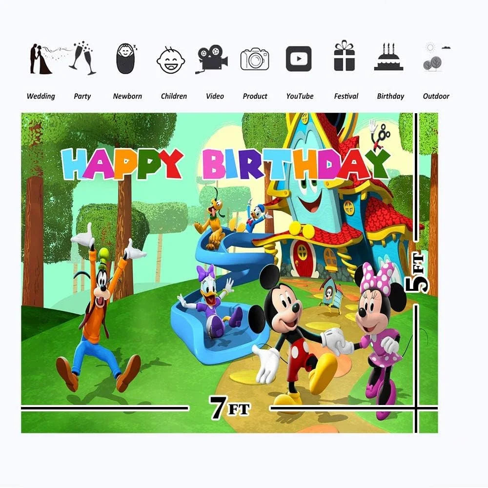 Mickey Mouse Funhouse Birthday Party Supplies Banner - 7x5ft Backdrop U817807
