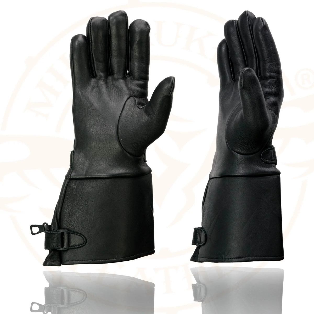 Deerskin Gauntlet Motorcycle Gloves with Snap Closure Thermal Lined O8535