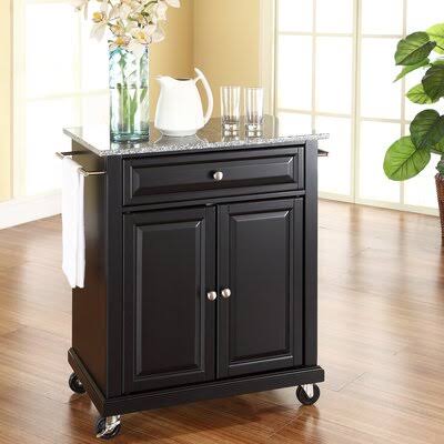 Black Portable Kitchen Cart with Granite Top F310045