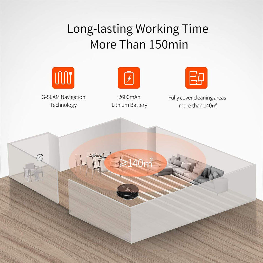 Robot Vacuum Cleaner and Mop, 2500Pa Suction, 150Mins Runtime N7479