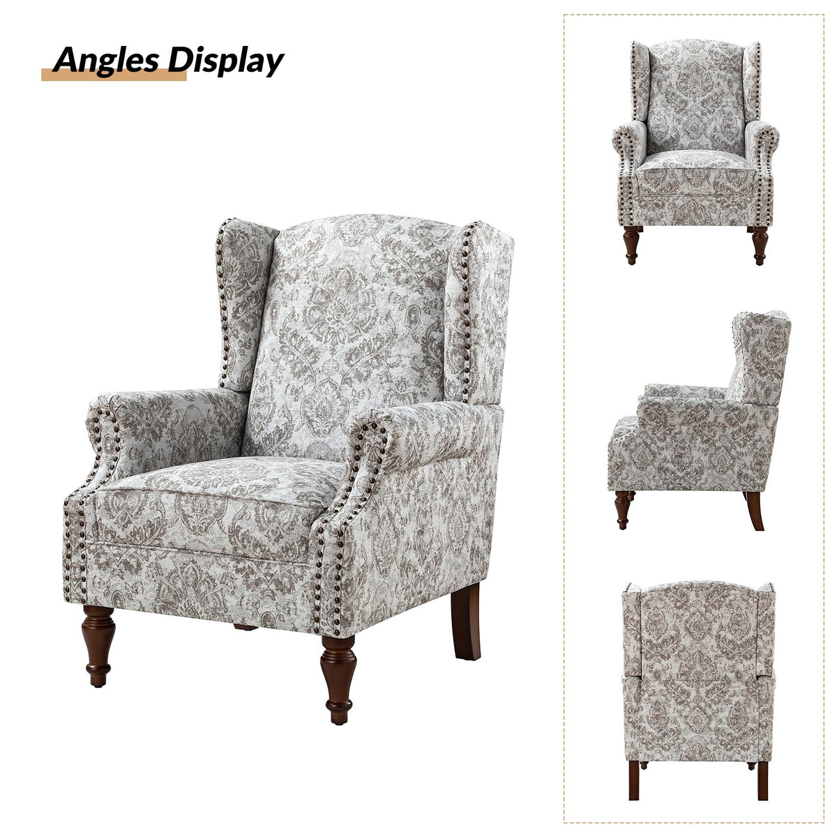 Beige Wingback Accent Chair with Spindle Legs B10286