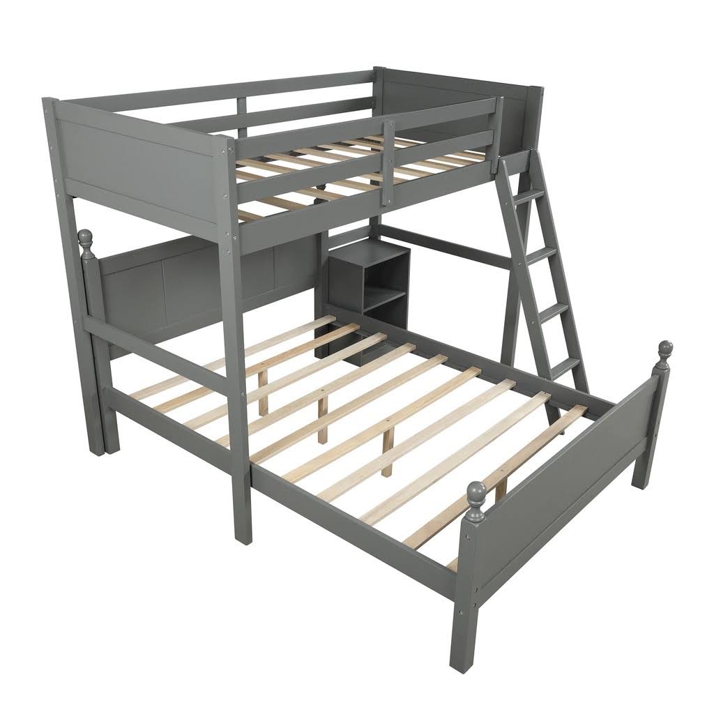 Gray Twin Over Full Bunk Bed with Storage Cabinet N1734