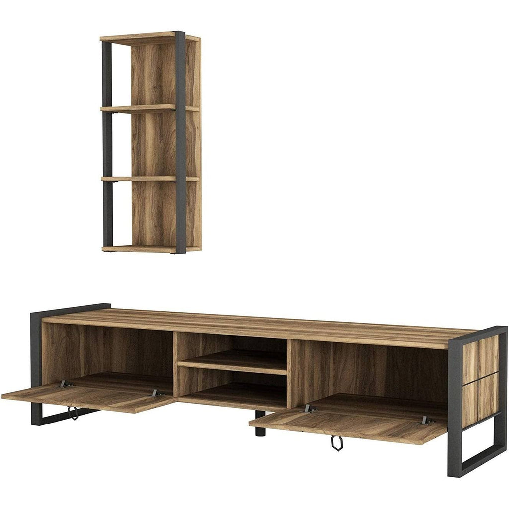 TV Unit with Vertical Wall Shelf, Metal & Composite Wood Frame M153