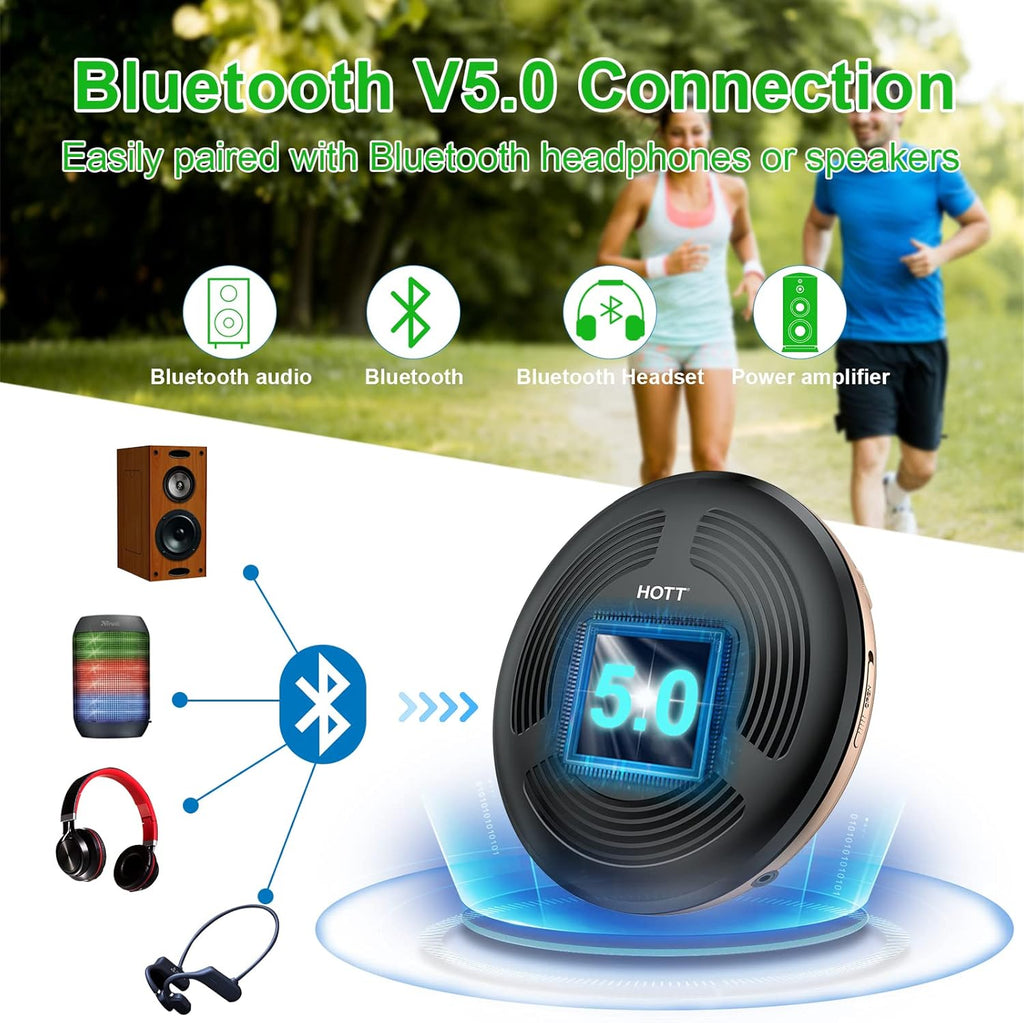 Portable CD Player with Bluetooth FM Transmitter AUX Output Rechargeable 1800mah R1280