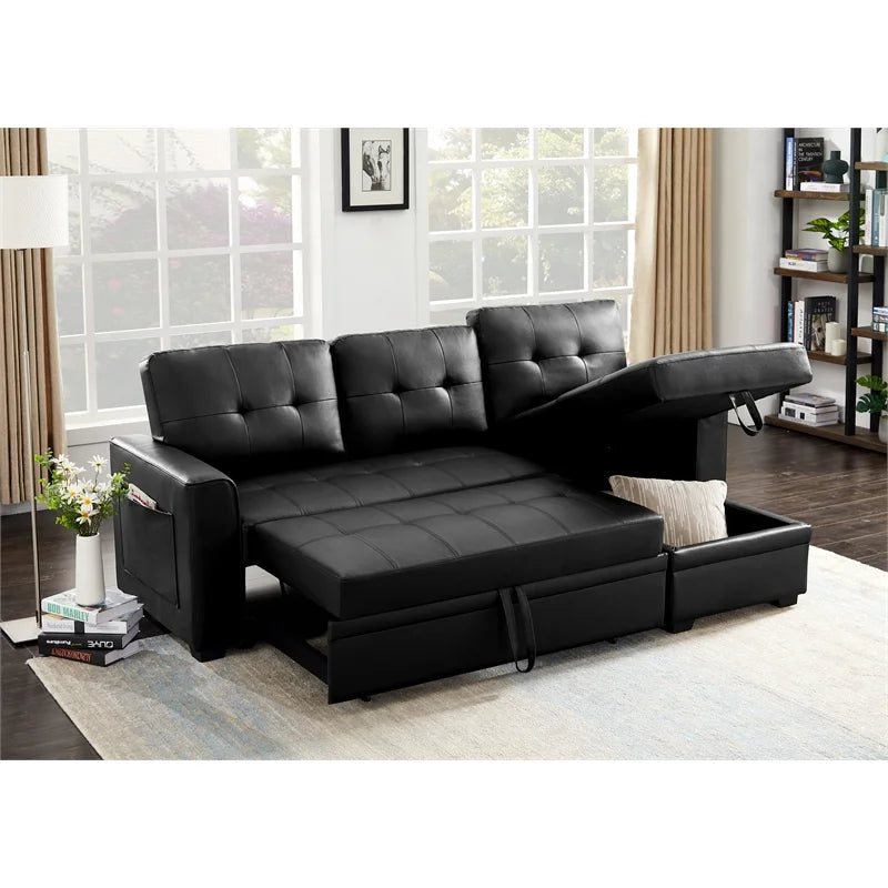 Black 84" Wide Sectional Sofa with Pull Out Sleeper Bed R4605
