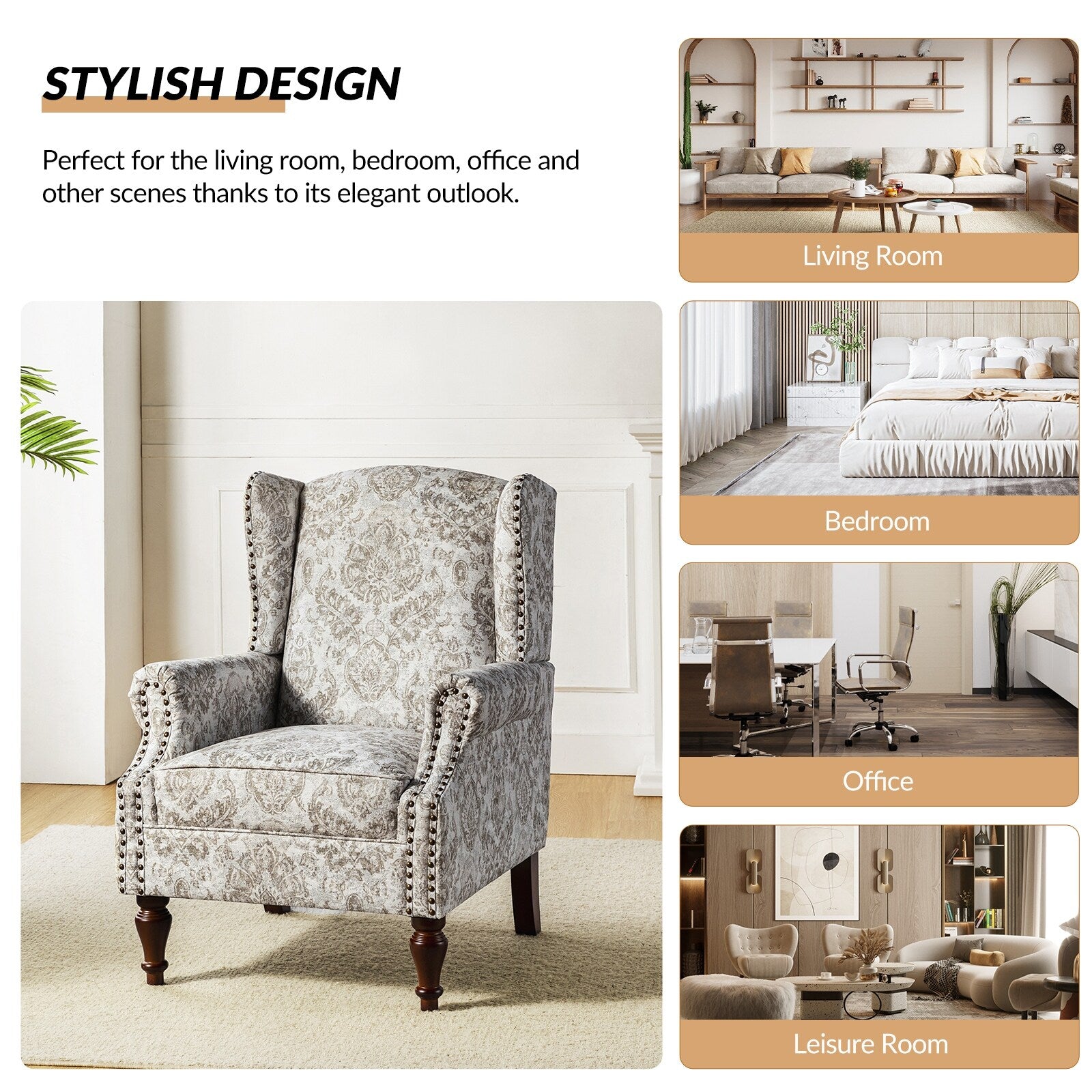 Beige Wingback Accent Chair with Spindle Legs B10286