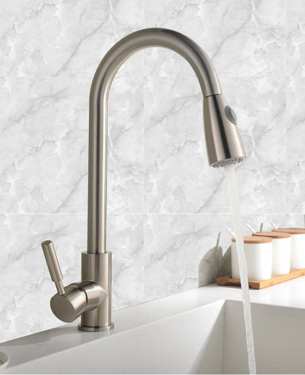 Commercial Stainless Steel Single Handle Pull Down Sprayer Kitchen Faucet D83613