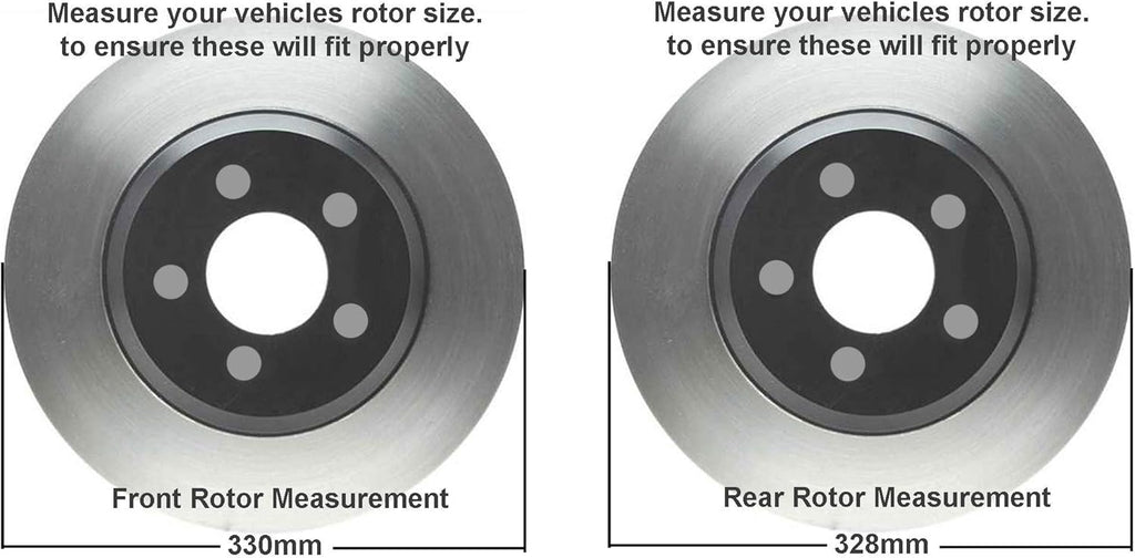 330mm Front and 328mm Rear Disc Rotors with Brake Pads 10pc Set Q6721