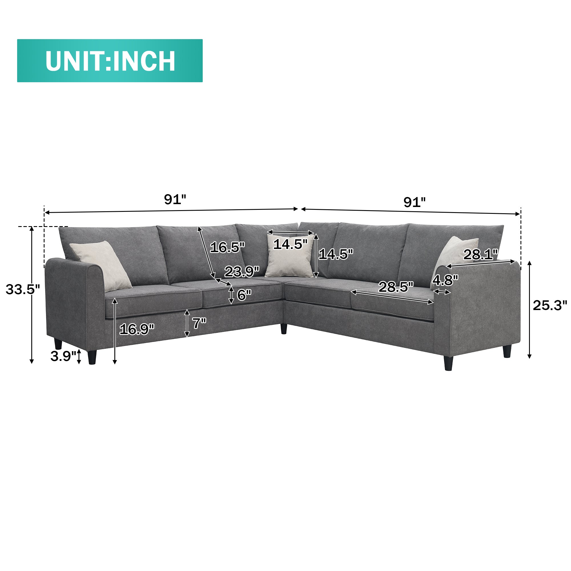 Gray Upholstered Sectional Sofa K108740