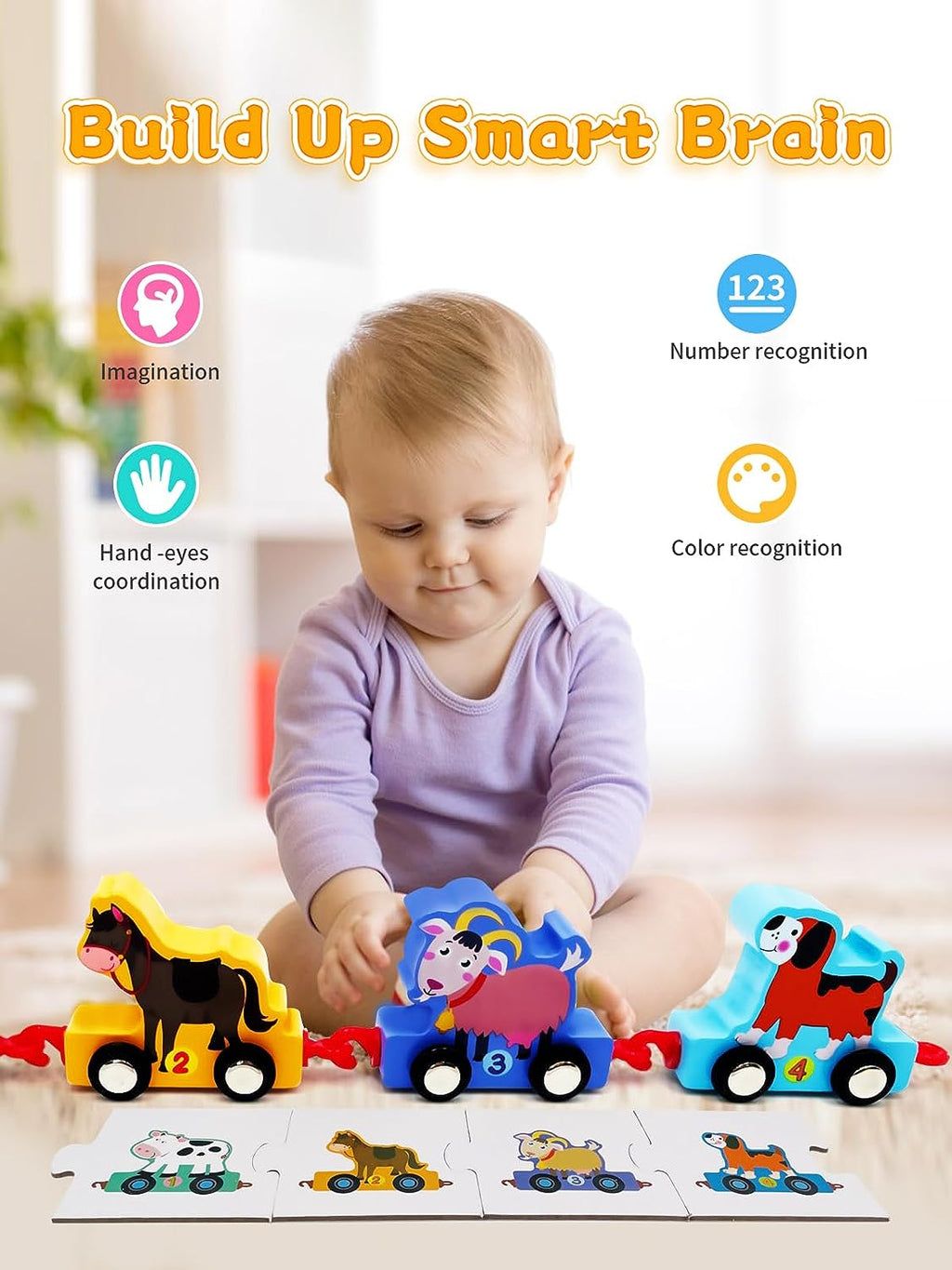 Wooden Farm Animals Train Set Toy K6228