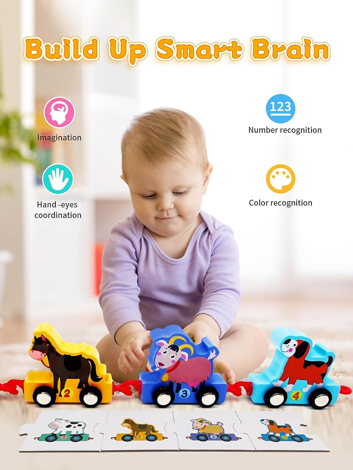 Wooden Farm Animals Train Set Toy K6228