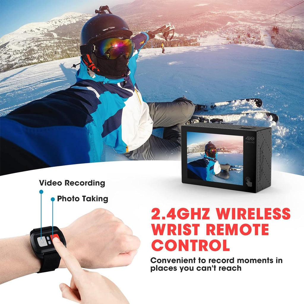 4K 20MP Action Camera with 2 Batteries and Mounting Accessories Kit A537868