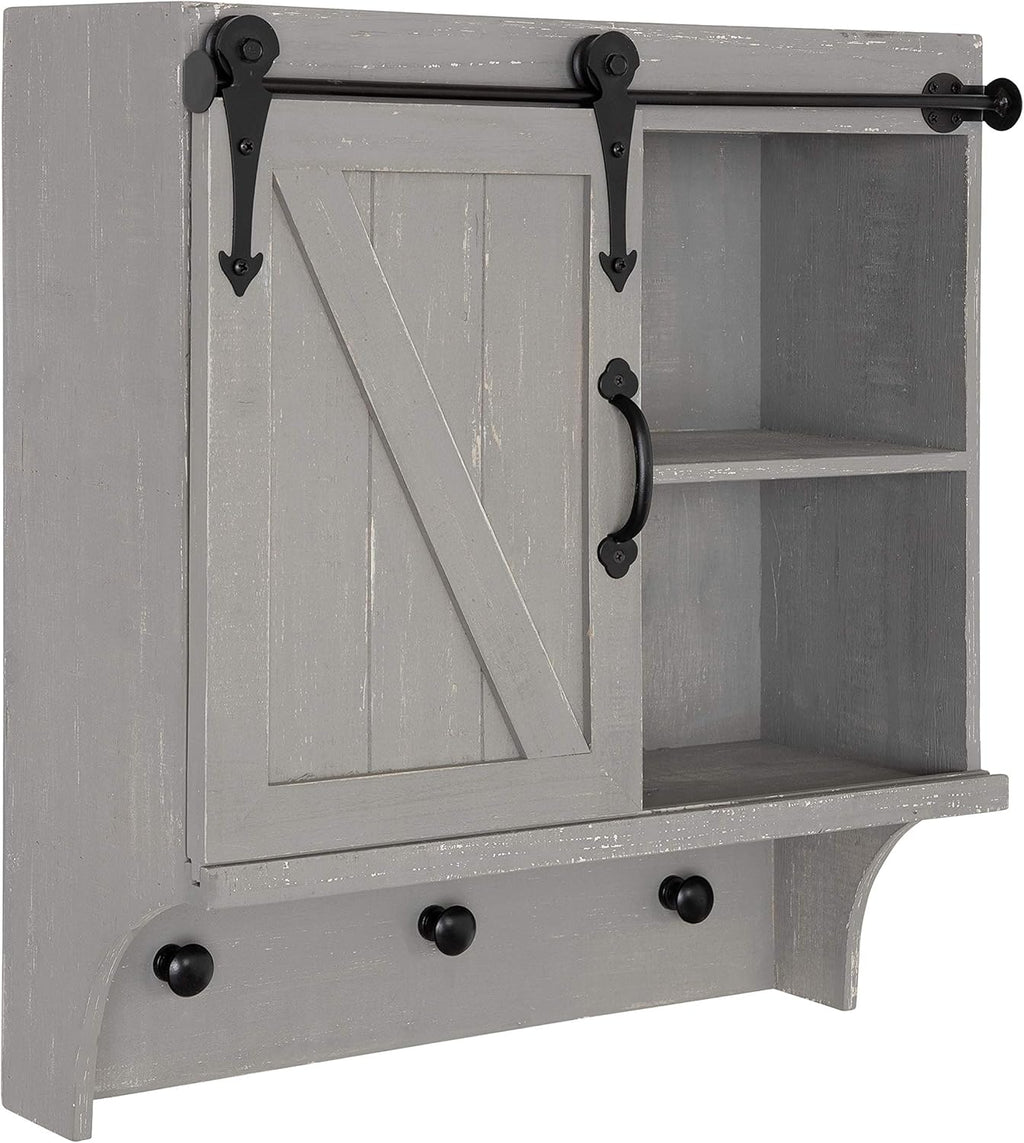 White Shabby-Chic Farmhouse Cabinet Wall Organizer with Sliding Barn Door and 3 Knobs Z72093