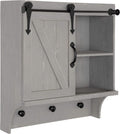 White Shabby-Chic Farmhouse Cabinet Wall Organizer with Sliding Barn Door and 3 Knobs Z72093
