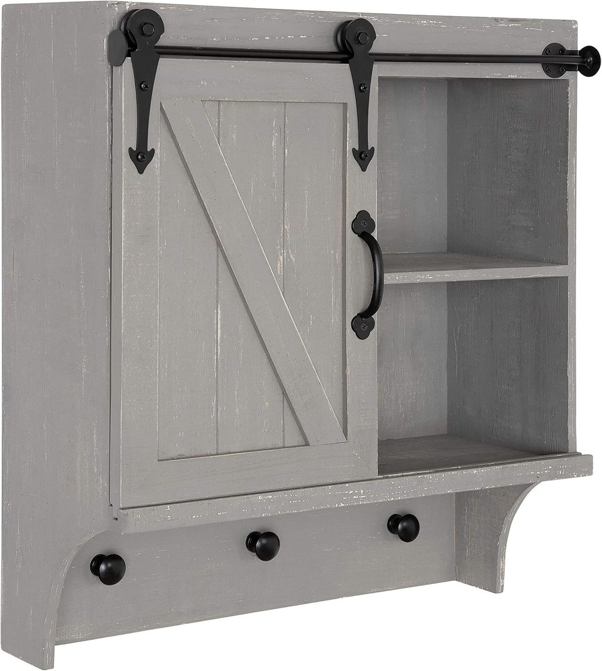 White Shabby-Chic Farmhouse Cabinet Wall Organizer with Sliding Barn Door and 3 Knobs Z72093