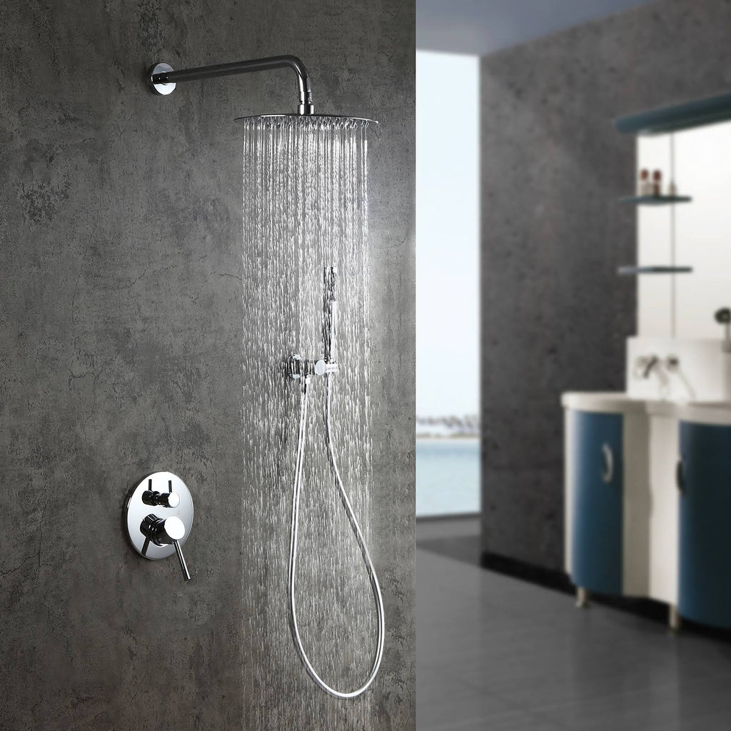 Chrome Wall Mounted Rain Shower Faucet Set with Hand Shower N763848