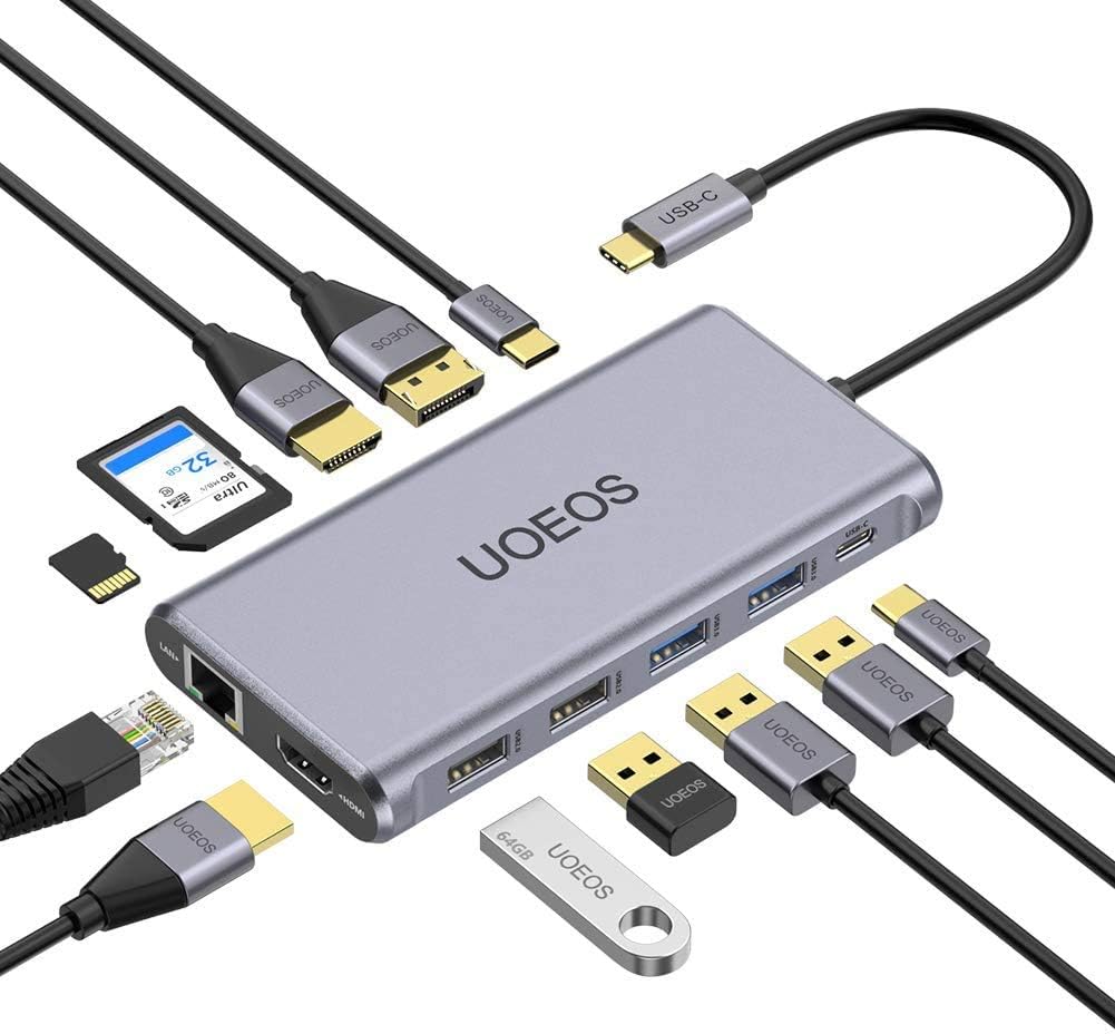 USB C Docking Station with Dual HDMI, VGA, 100W PD, Ethernet, Card Reader G722
