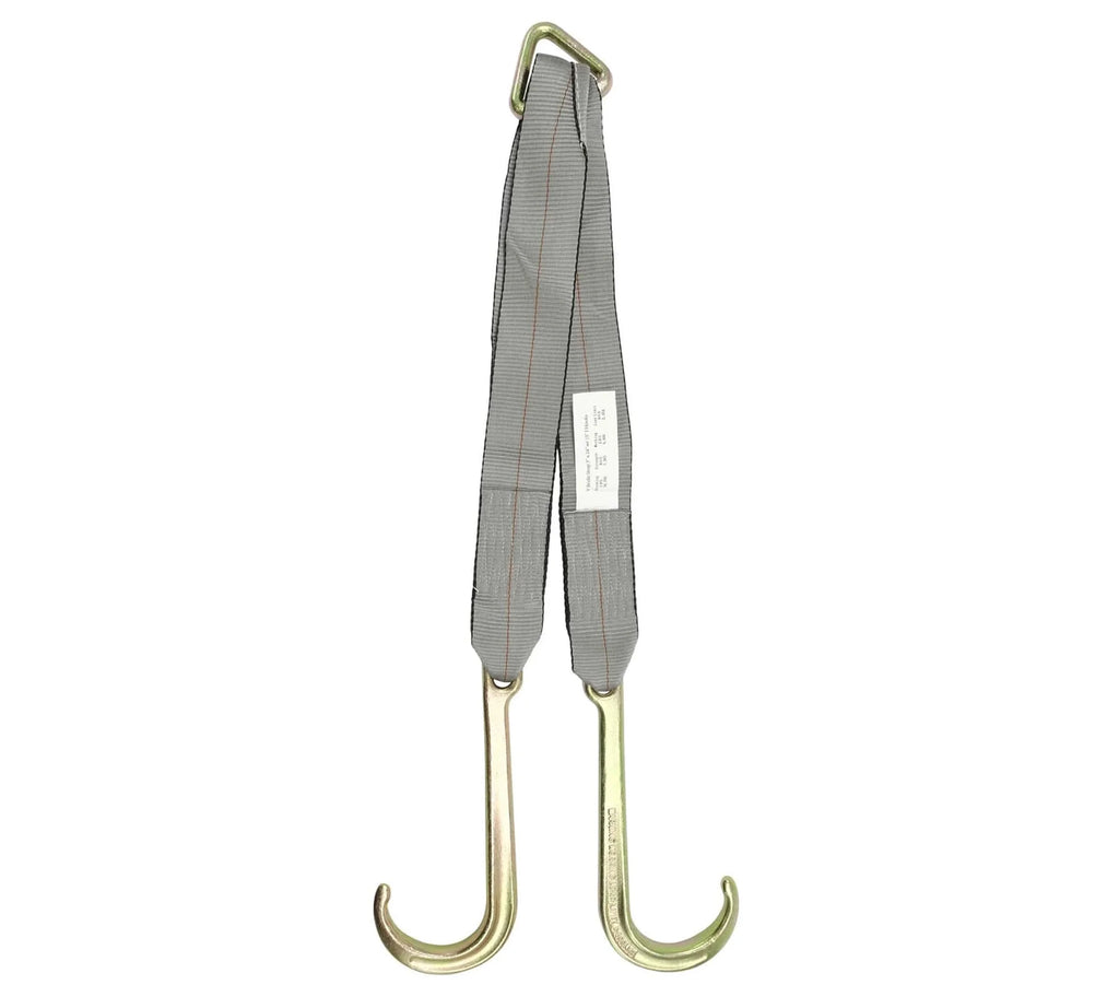 (2 Pack) Tow Straps V Bridle 3" x 24" w/ 15" Long Shank J Hooks 5400 lbs Working Load Y367819