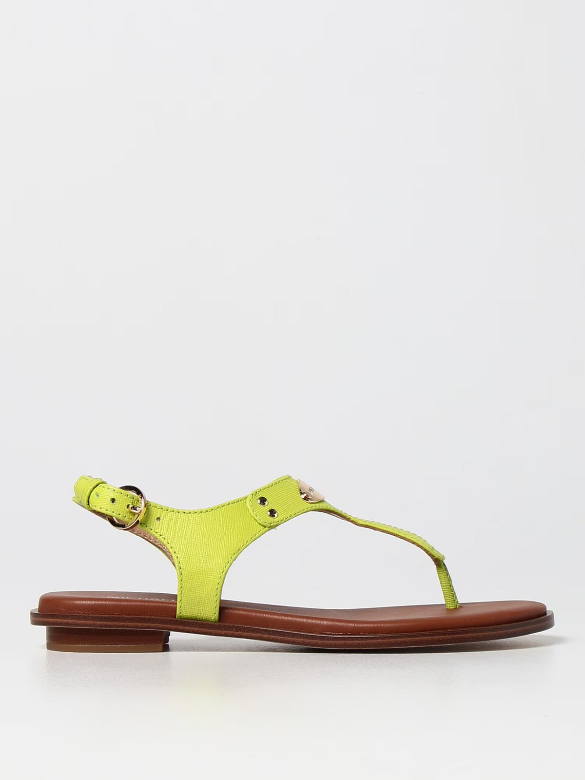 Yellow Metallic Plate Ankle Strap Round Toe Leather Thong Sandals 9.5 M W559
