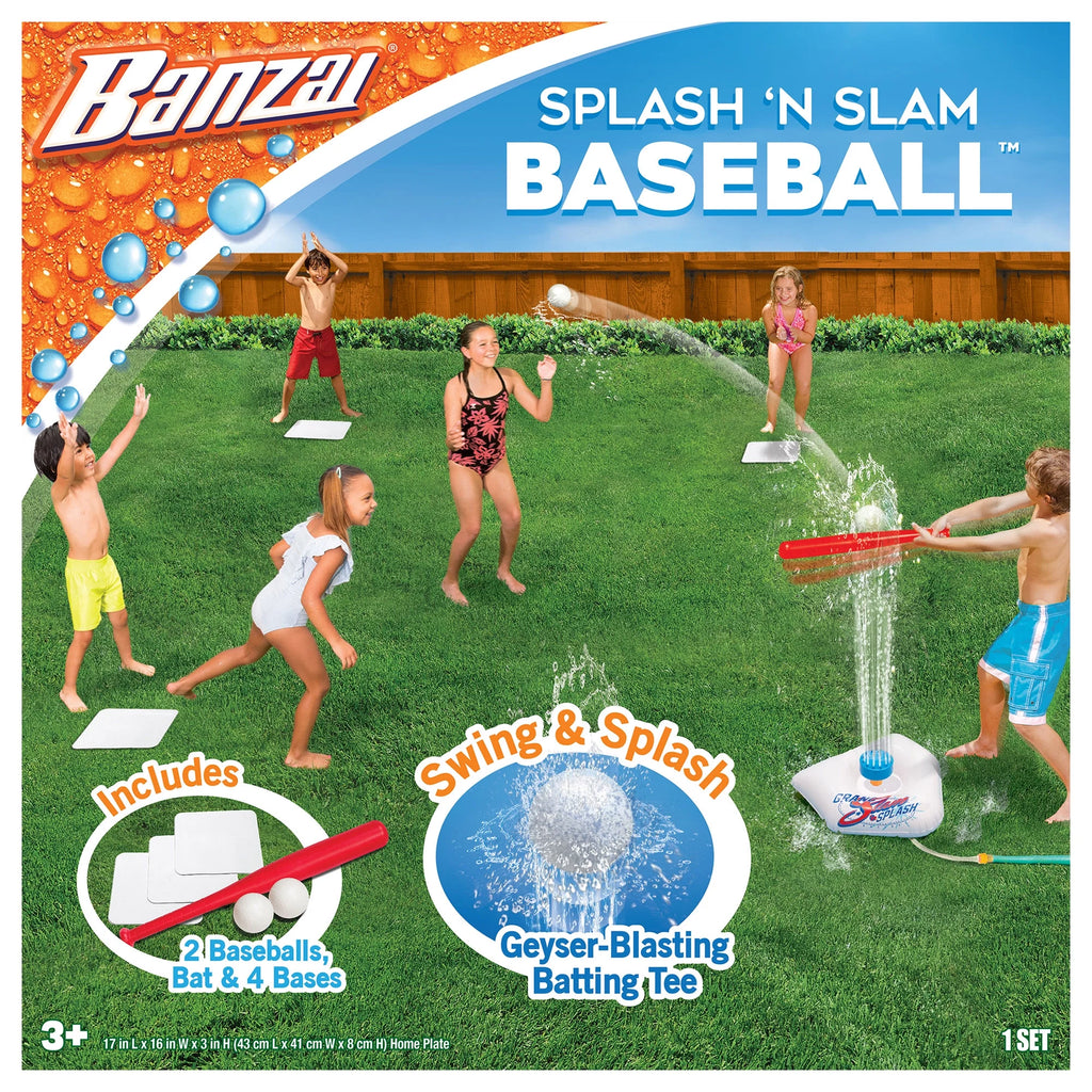 Splash & Slam Baseball Tee & Sprinkler Water Sports Game with Plastic Bat, 2 Plastic Balls, Home Plate & Bases R99672