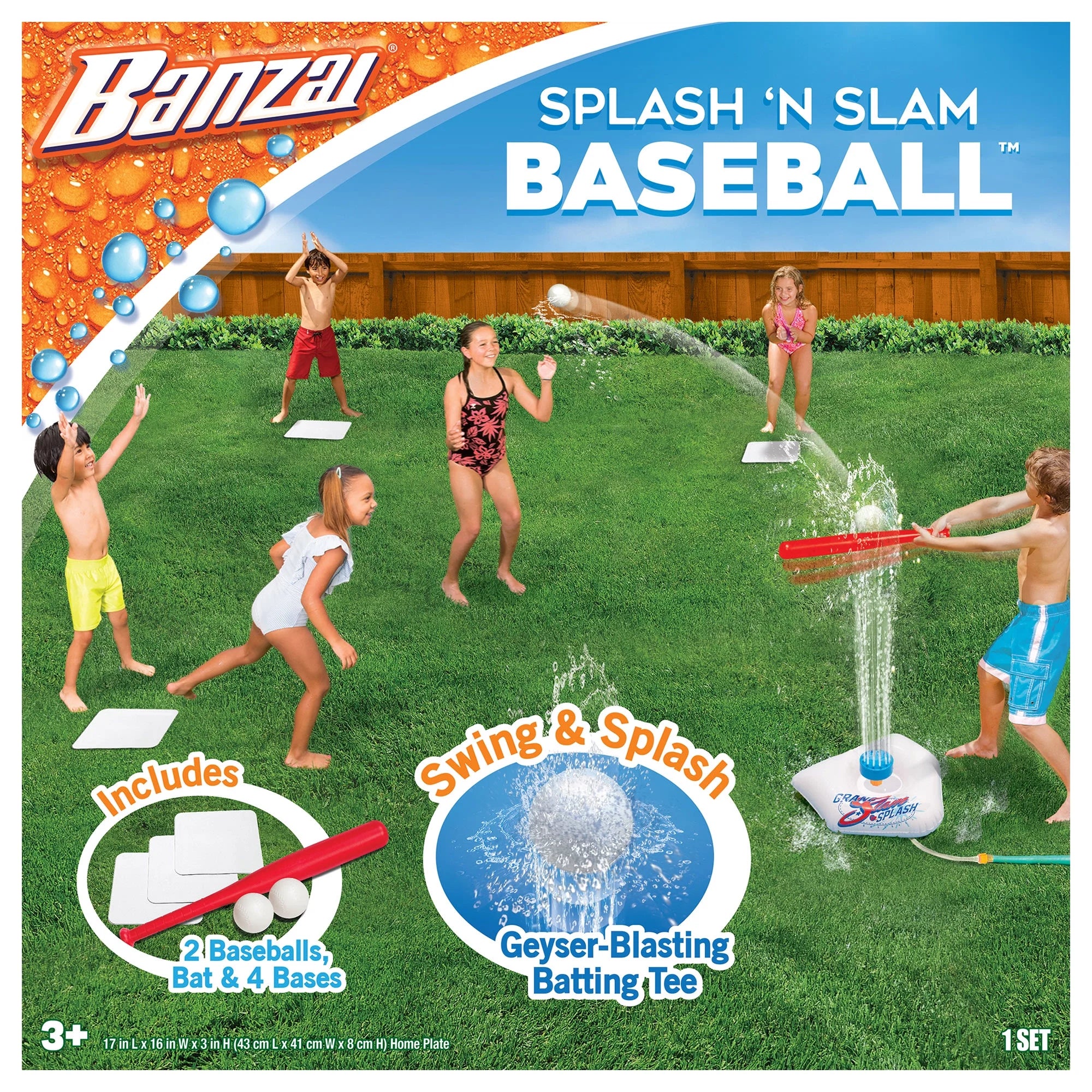 Splash & Slam Baseball Tee & Sprinkler Water Sports Game with Plastic Bat, 2 Plastic Balls, Home Plate & Bases R99672