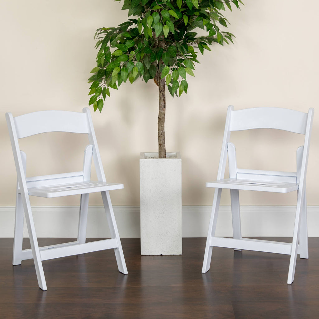White Resin Folding Chair with Slatted Seat M40498
