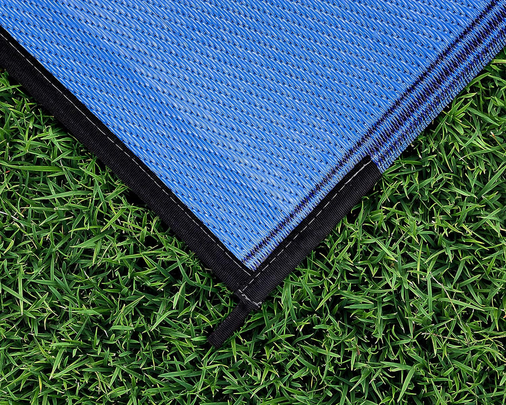 Large Reversible Outdoor Patio Mat (9' x 12', Lattice Blue Design) K4653