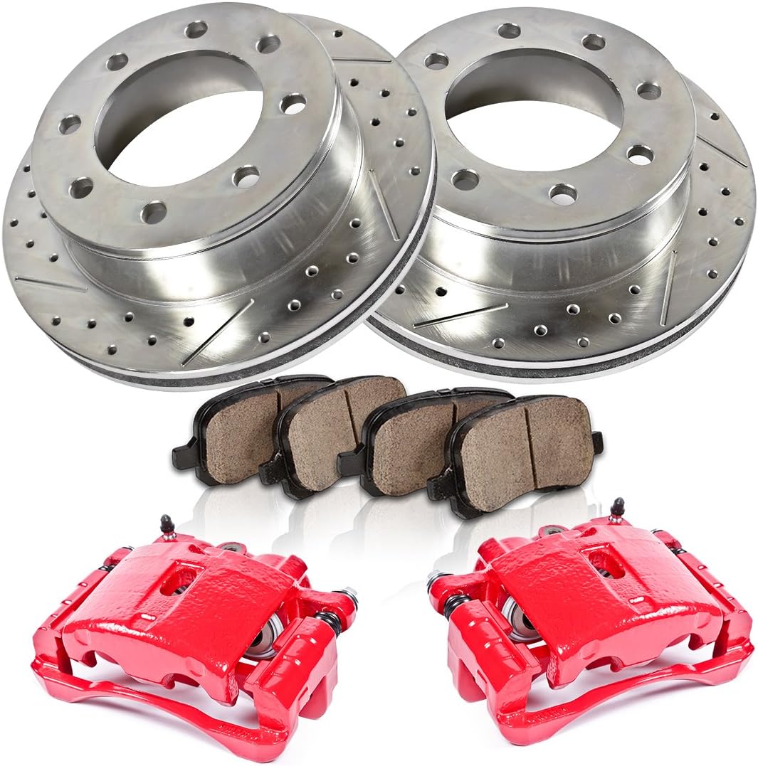 Powder Coated Red Calipers 8 Lug Rotors Ceramic Pads Kit V767391