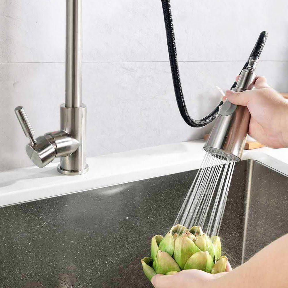 Commercial Stainless Steel Single Handle Pull Down Sprayer Kitchen Faucet D83613