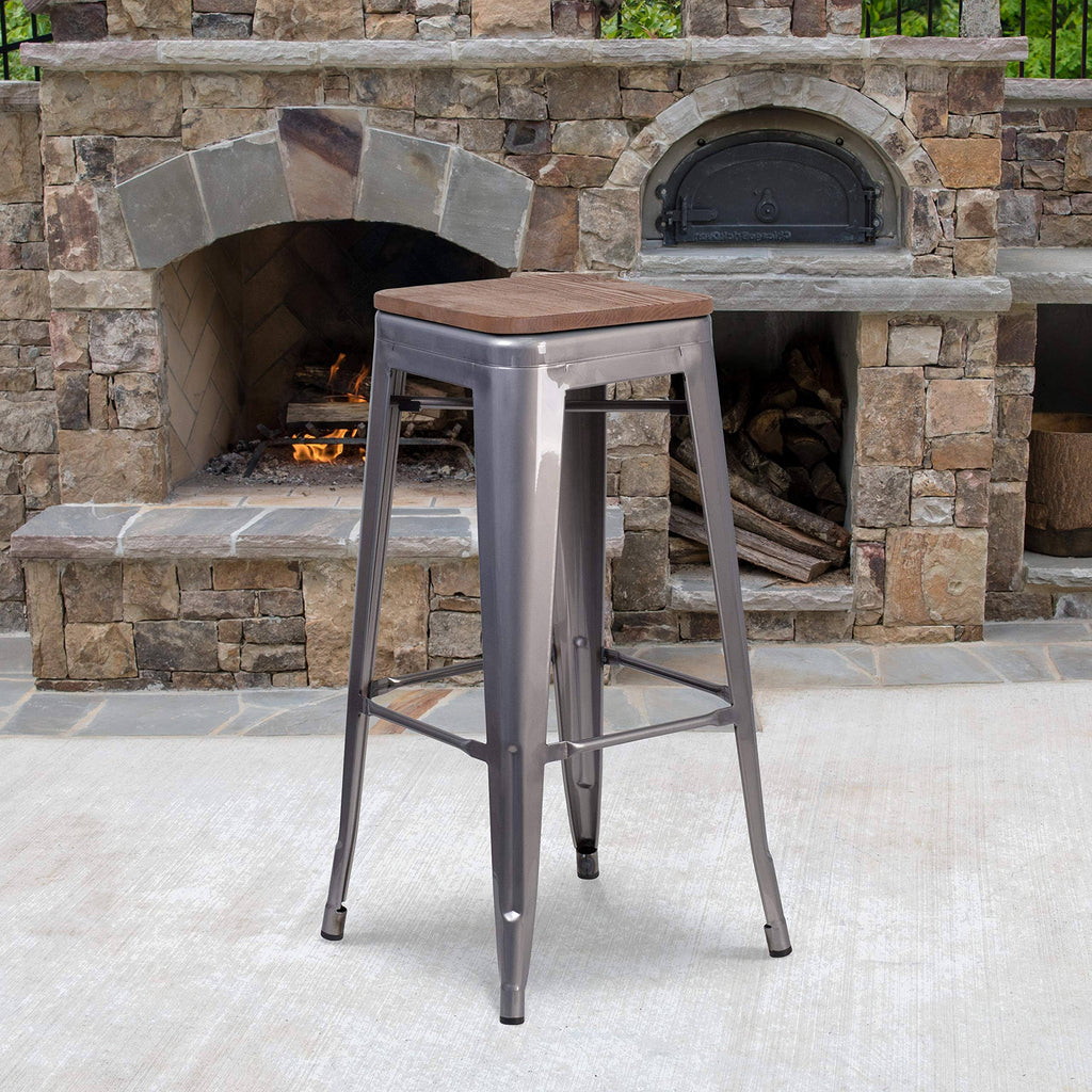 4 Pk. 30x22 Clear Coated Metal Barstool with Square Wood Seat L7894