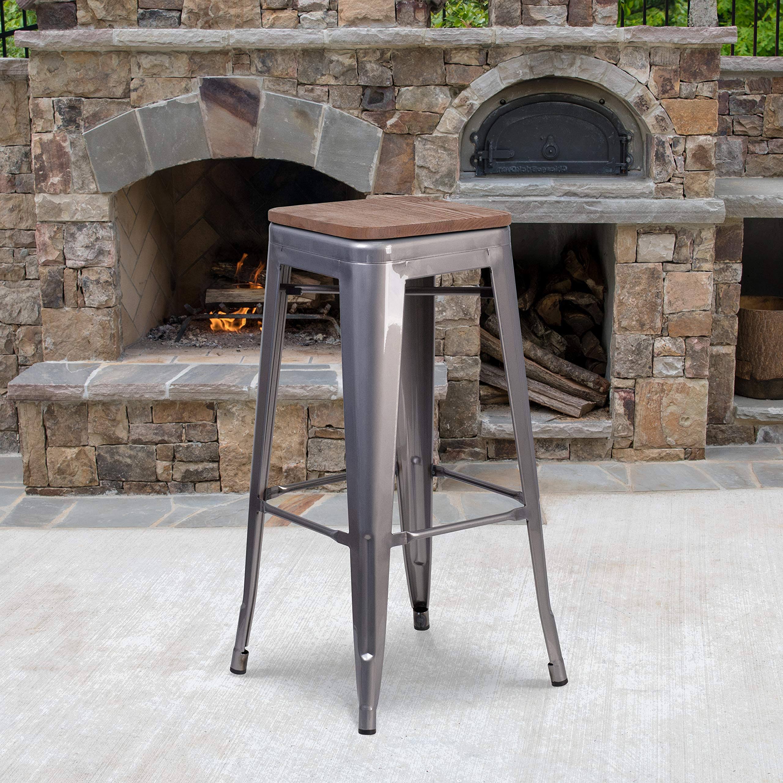 4 Pk. 30x22 Clear Coated Metal Barstool with Square Wood Seat L7894