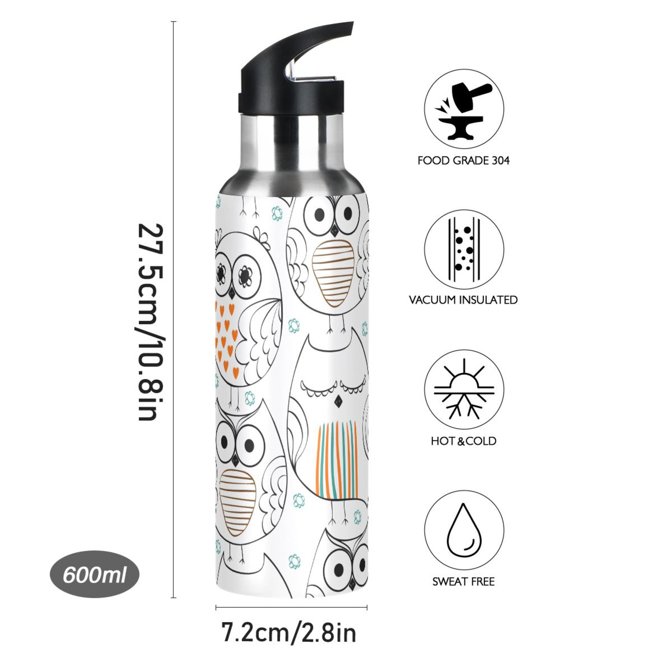 Stainless Steel Insulated Vacuum Flask Water Bottle with Straw Lid E463027