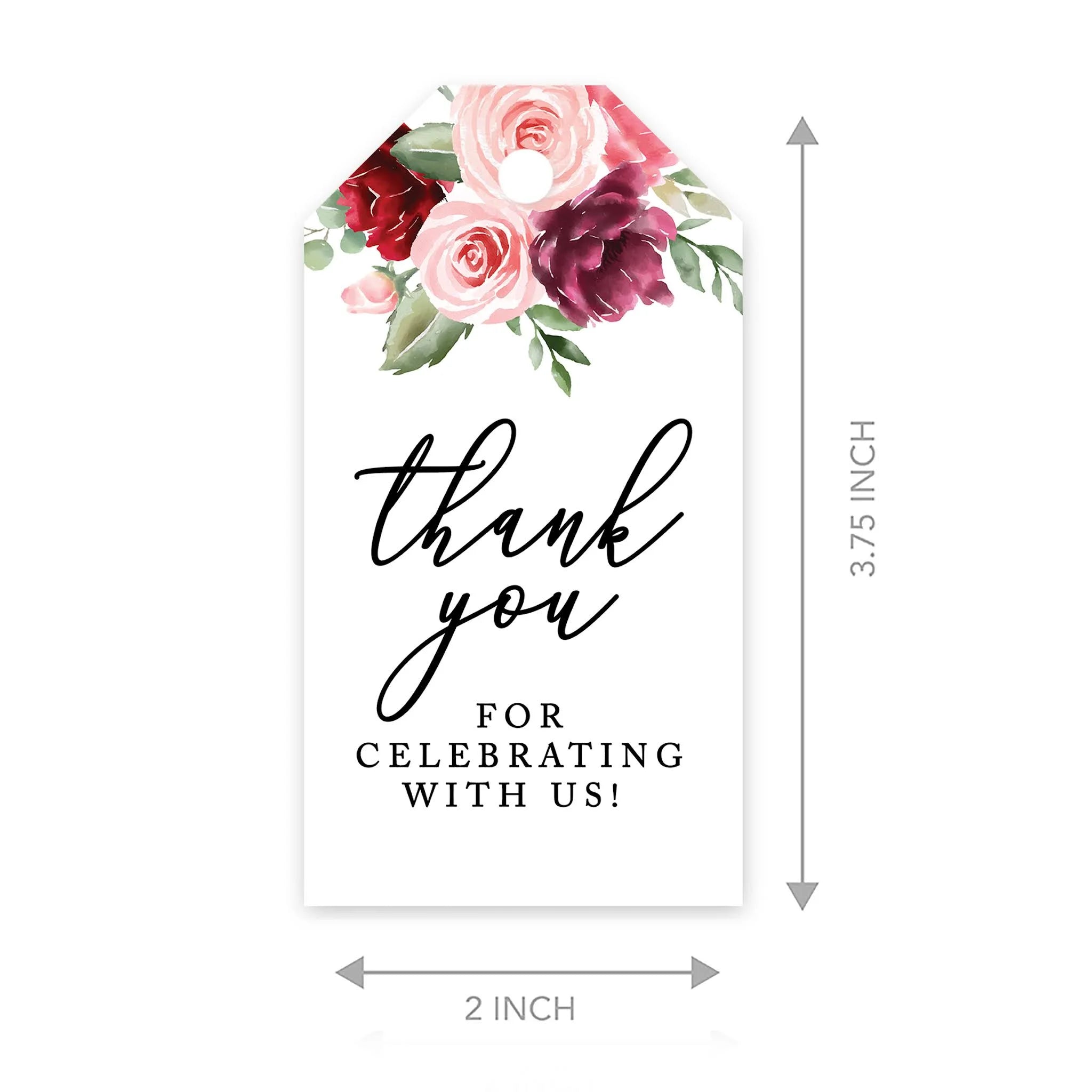 Pink Burgundy Florals Cardstock Tags with Bakers 100-Pk C360