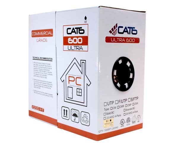 Cat6 Shielded Bulk Ethernet Cable, Riser CMR, Solid 24 AWG, 1000ft Black C575424