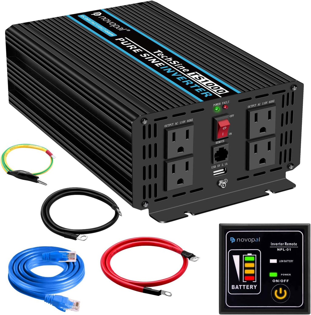 1500 Watt Pure Sine Wave Power Inverter DC 12V to 110V/120V with 4 AC Outlets and USB Port O9020