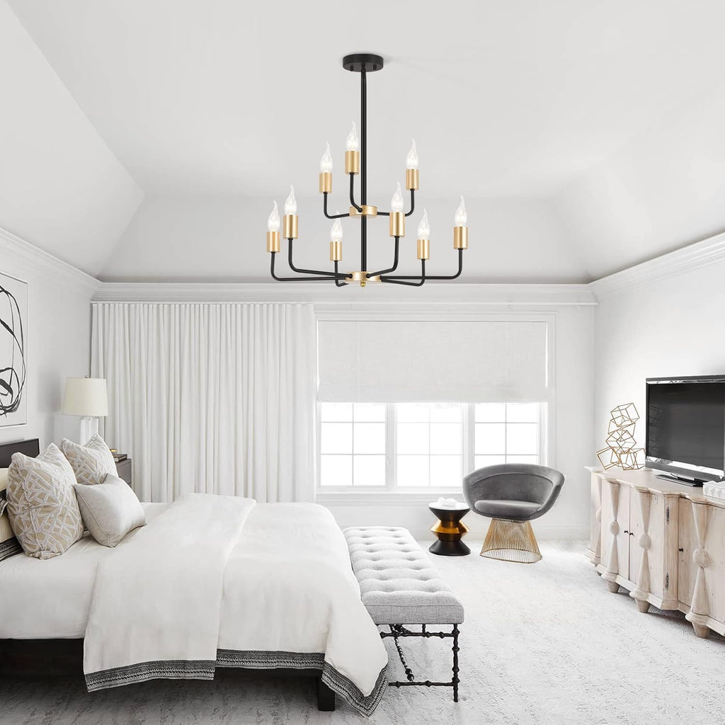 9-Light 2-Tier Gold and Black Chandelier N446
